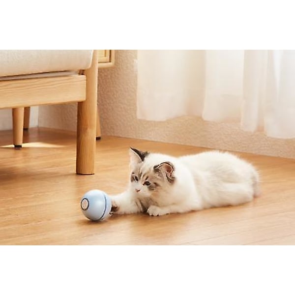 Sininen interaktiivinen kissanlelu, älykäs itsestään pyörivä pomppiva pallo sisäkissanpennulle, 2 tilaa, muunnettavissa oleva led-valo, ladattava USB , aikuisen kissan lelu