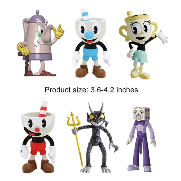 Cuphead Animefigur, 6-pack Anime-spelfigurleksaker