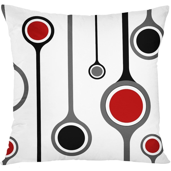 Sett med 4 putetrekk 18x18 tommer dekorativ pute moderne abstrakt rød svart hvit og grå bølgete vertikale striper prikkete polyester putetrekk
