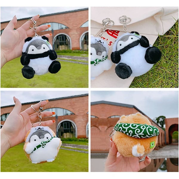 Pehmoinen avaimenperä Kawaii-avaimenperä Pienet täytetyt eläimet, Panda Pingviini, Söpöt avaimenperät reppuihin, Kawaii-eläimet. (Musta-Panda Pingviini)