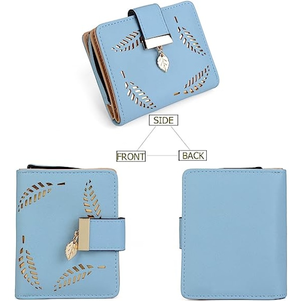 Kvinnors korta plånbok läder medelstor plånbok blad bifold kort mynthållare blue