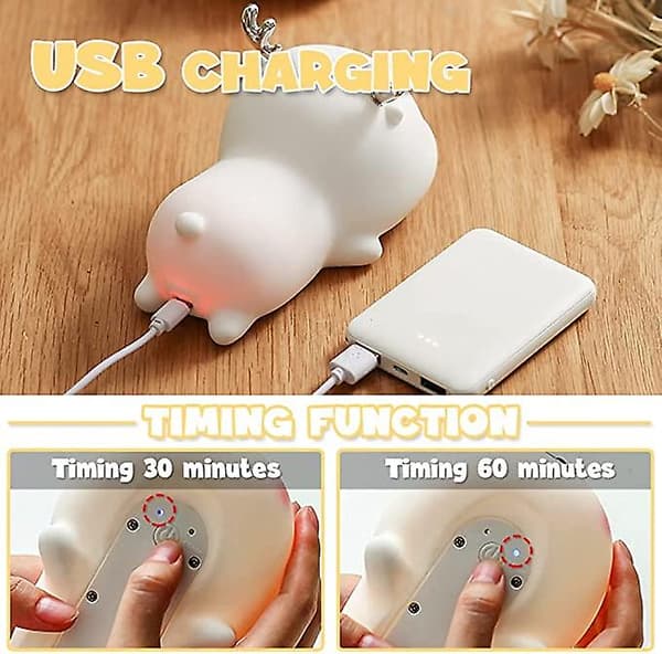 LED Nattlampe for Barn USB Silikon Timer Lys Hvit 152*89*112mm