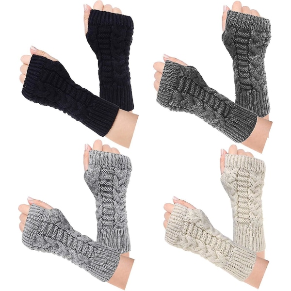 4 par fingerløse handsker til kvinder Vinter varm strik hæklet tommelfingerhulsarmvarmere