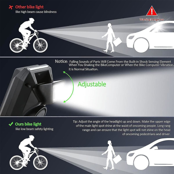 4 i 1 cykelforlygte med LCD-display speedometer og horn USB genopladelig cykelcomputer til O
