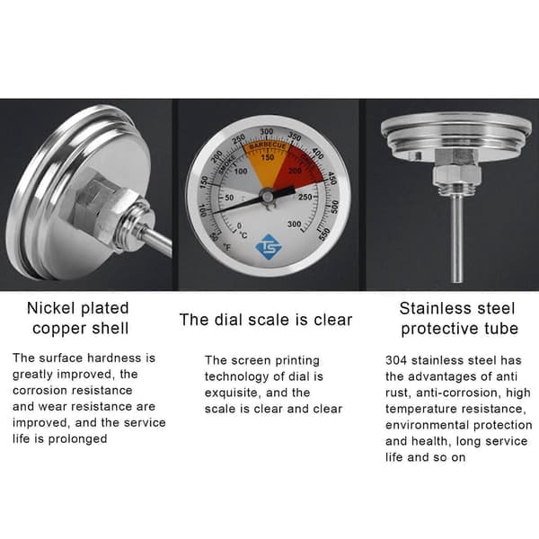 0-300 Grader Celsius Grilltermometer i Rustfrit Stål
