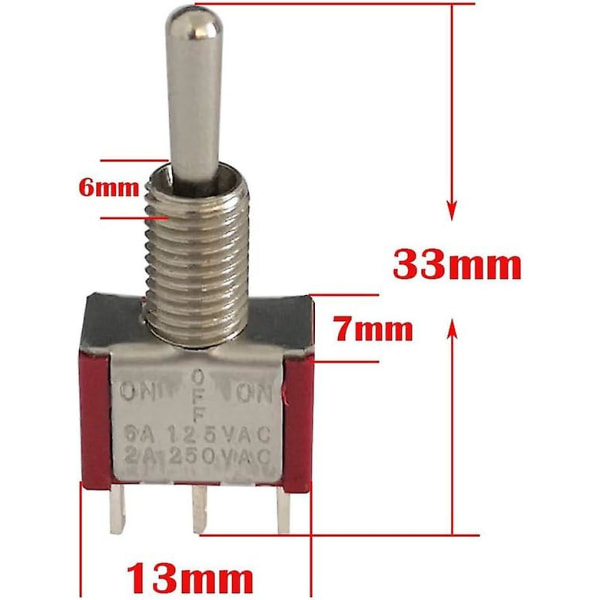 Mini vippbrytare (10 stycken) - Ac 125v 6a / 250v 2a