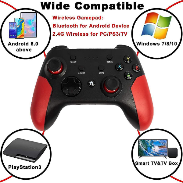 Controller til Android / Pc / Ps3, Android mobil trådløs Bluetooth-controller med sammenklappeligt stativ, 2.4g trådløs controller Pc / Ps3 / Tv Gamepad