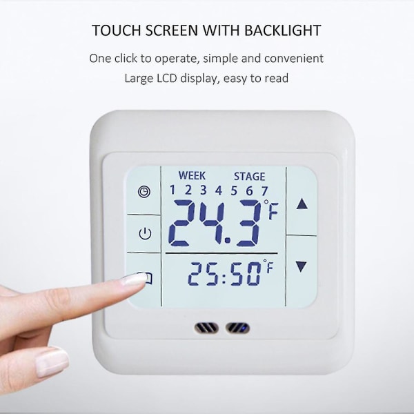 Elektrisk värmetermostat med pekskärms LCD-display Sma