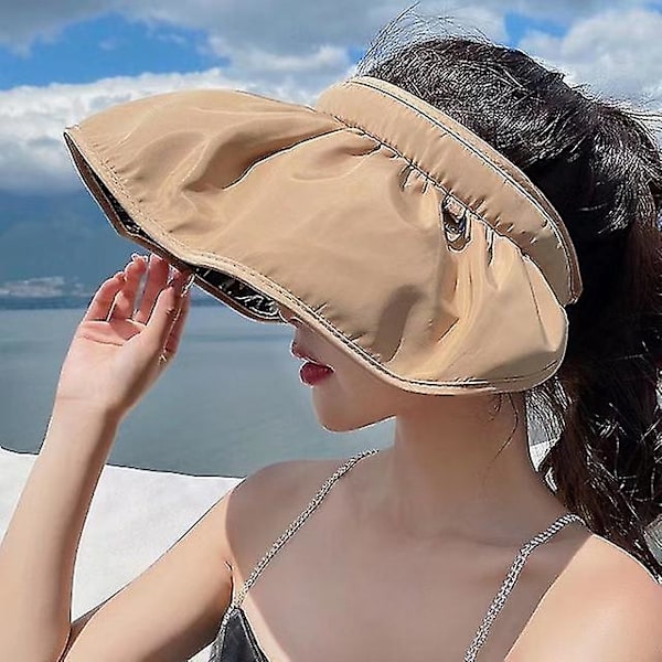 Sommar solskydd solhatt UV-skydd dubbla användning hårbåge solhatt för kvinnor strand hopfällbar bred brätte hink kepsar Khaki