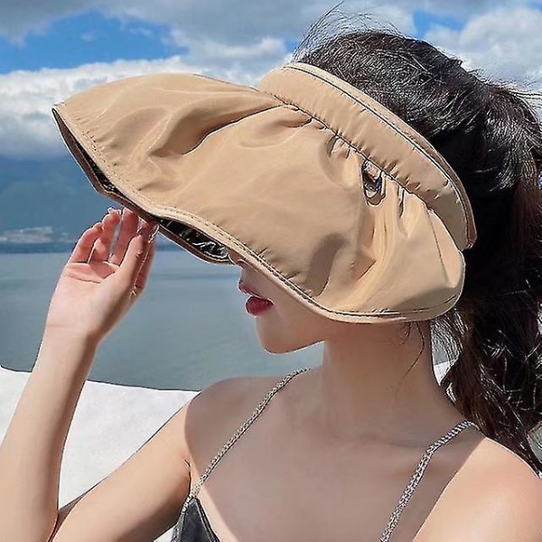 Sommarskal Solskyddsmössa UV-skydd Dubbel användning Hårbåge Solhatt för kvinnor Strand Vikbar vid brätte bucket Caps Khaki