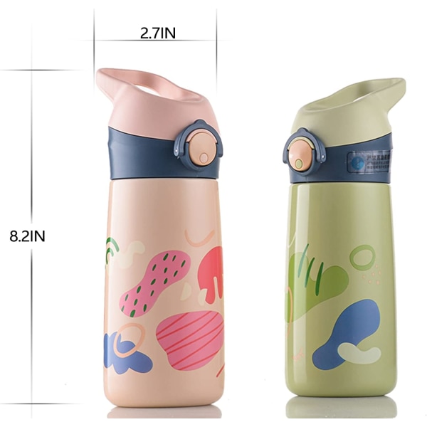 Børneisoleret vandflaske med halmflip-top, rustfri