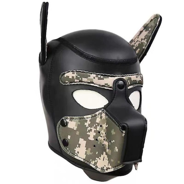 Hundemaske med ører Blødt gummi dyrehundemasker med fuld hoved hvalpemaske Voksne nyhed Black Blue