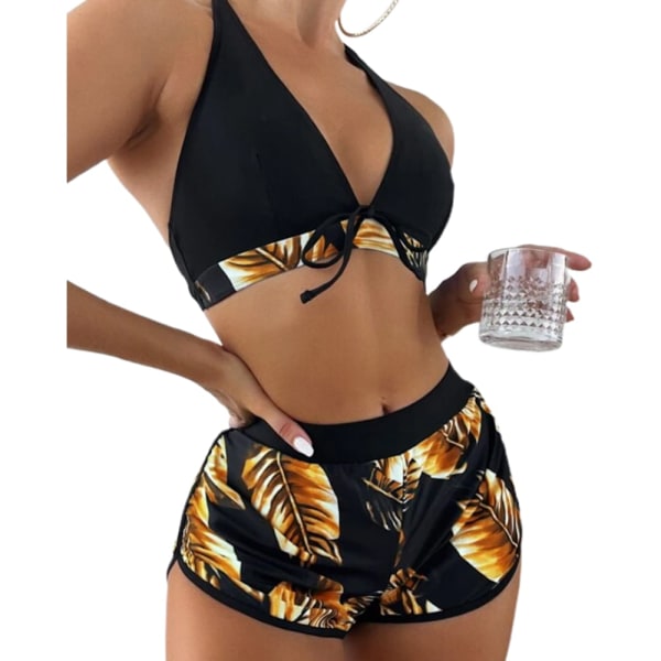 Naisten uimapuvut 3-osainen bikinit Sarong-bikinit Ristiolkaimet Yellow L