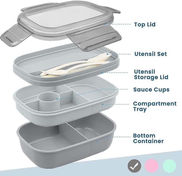 Bento-boks 1900 ml - Dobbel stabelbar matpreppingsbeholder med bestikk, 5 rom