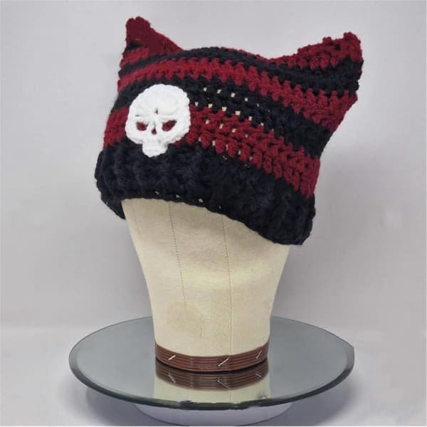 Håndlavet Katteøre Hat Y2K Sød Pige Beanie Hat Pilling-Resistent Efterårs Bobble Hat Kvinde Pullover Hat Sød Hæklet Hat Black Cat Ear Hat Br