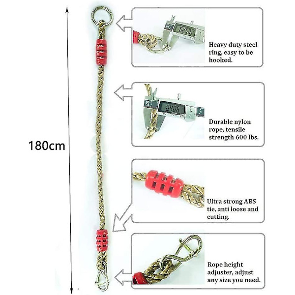 Justerbart Swing Rope, 6ft Heavy Duty Tree Rope, Perfekt for Hengekøyesvinger, Ideell for å Henge Svinger fra Grener.