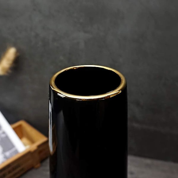 25cm Blomster Vase Sort Guld Keramisk Høj Design Dekorative Vas Til Hjem, Fest, Bryllups Midtpunkt
