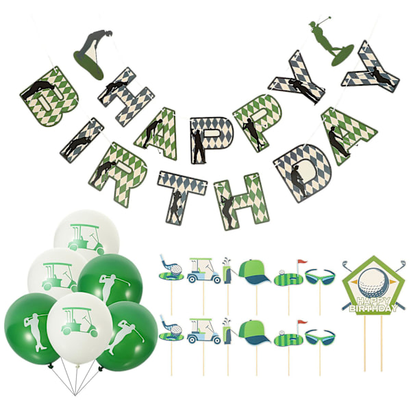 1 Sett Golf Bursdagsfestutstyr Golf Banner Papir Topper Latex Ballonger