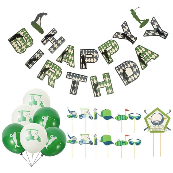 1 sett golfbursdagsfestutstyr golfbanner papirtopper