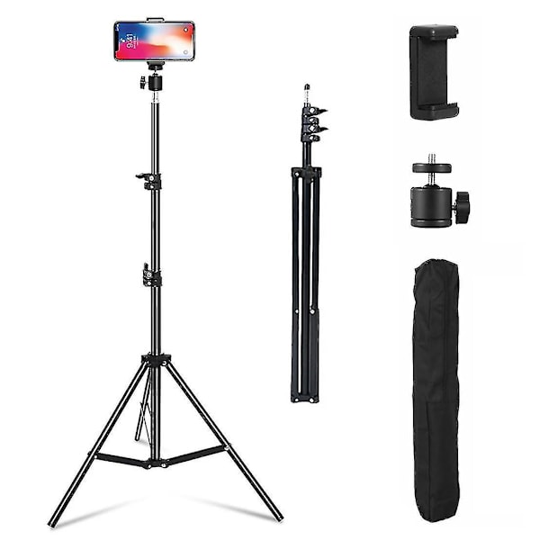 Justerbar 1,6 m Tripod Stativ Mobiltelefonkamera & Hållare Med Bärväska