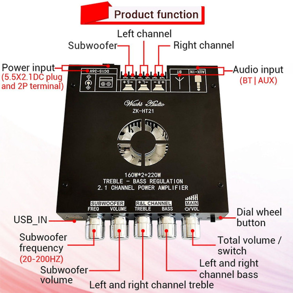 2.1-kanavainen Tda7498e Bluetooth-digitaalinen vahvistinmoduuli, korkea ja matala sävy Subwoofer, 160wx2+220w vahvistin