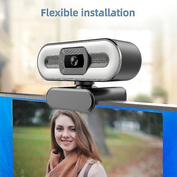 1080p webkamera Full HD webkamera indbygget justerbar ringlys fast fokus optisk linse mikrofon USB computerkamera plug and play til pc desktop la