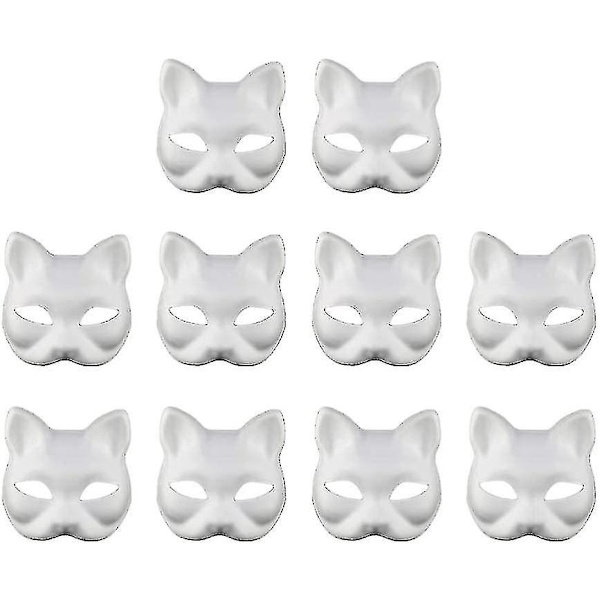 10 stk. Ansigtsmasker Blanke Masker Til Maling DIY Maskerade (kat)