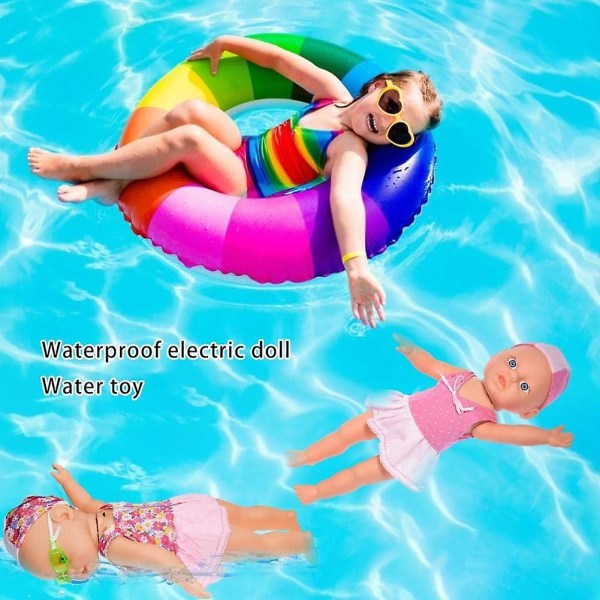 Hinffinity svømmedukke Elektrisk børne vandbadekarlegetøj Vandtæt induktionspool flydende legetøj Sød minipyntdukke til 3+ år drenge piger