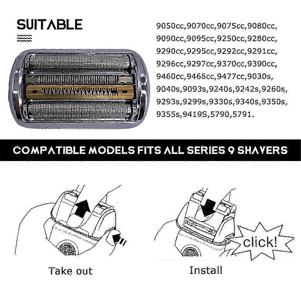 92S Series 9 Erstatningshode for Elektrisk Barbermaskin for Braun Elektrisk Barbermaskin 9290cc 9291cc 9370cc 9293s 9