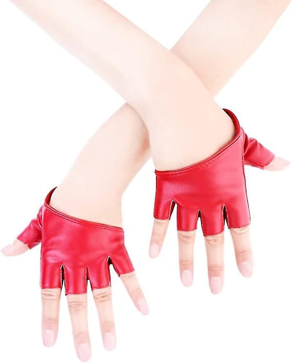 Dam Half Palm Half Finger Pu Läder Dans Punk Handskar
