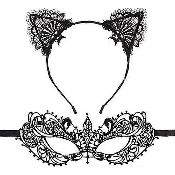 Spets Kattöron Hårband Sexig Maskeradmask Ögonmask Kostym Catwoman Ögonmask Smink Party Favörer