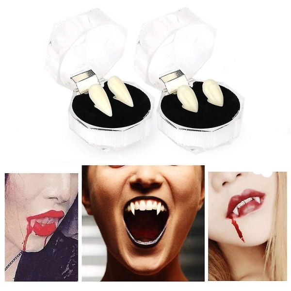 Vampyrtänder - 2 par naturliga vita vampyrtänder för att fästa och modellera, perfekt för Halloween
