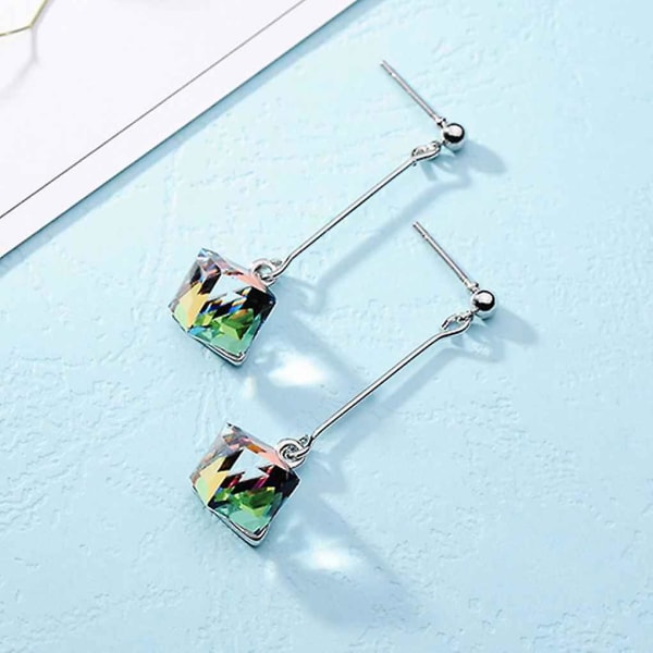 1 Pairs Women Fashion Long Earrings Jewelry Imitation Rhodium Cube