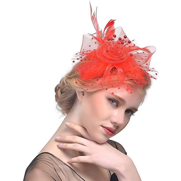 Rød Fascinator Hat Fjær Bryllup Damer Dag Hodebånd Og Klips Cocktail Te Selskap Hat For Jente Og Kvinner