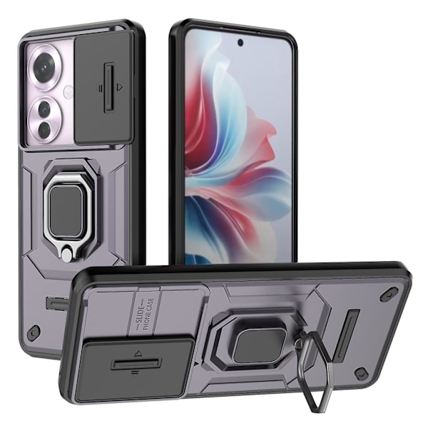 För Oppo Reno11 F 5G Fodral Ring Kickstand PC+TPU Baksida Skal med Slide Kamera Skydd - Lila