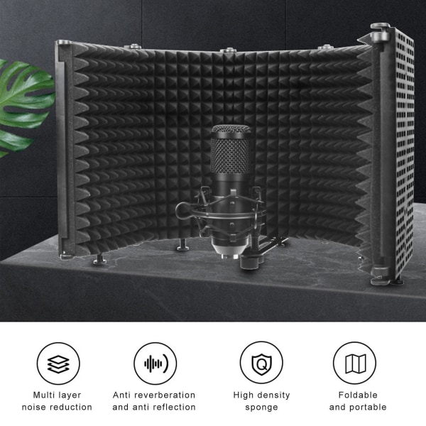 Mikrofonisoleringssköld 5-panels vindskärm för inspelningsstudio Vikbar absorberande svamp med hög densitet