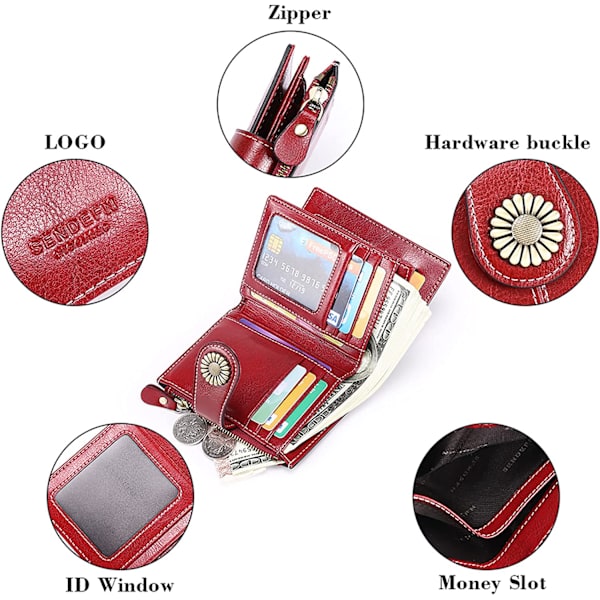 Damplånbok myntplånbok dam kortklämma dam blixtlås plånbok med 16 kortfack anti-RFID plånbok (vinröd) wine red