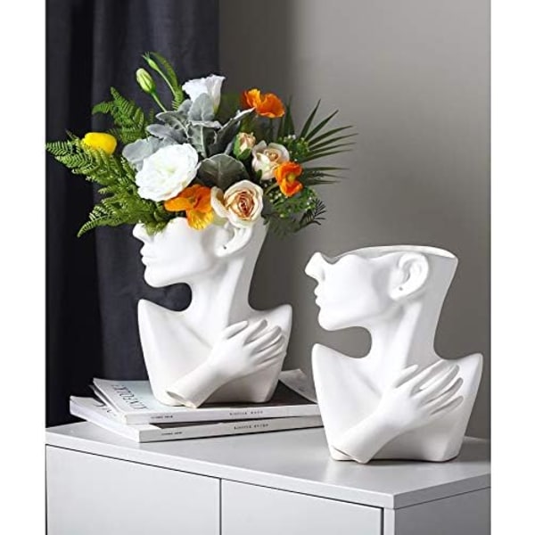 Hvid keramisk kvindehoved vase tørrede blomstervaser Statue hoved blomsterarrangement