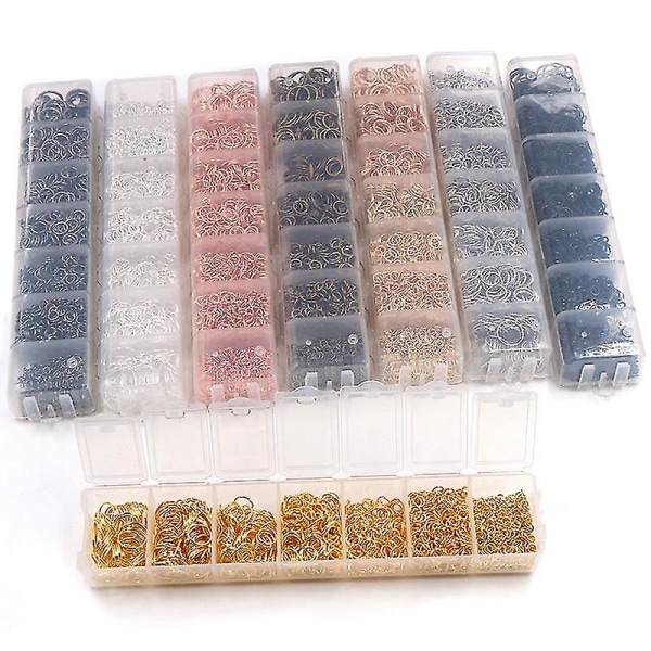 Ett sett boks 3 4 5 6 7 8 10mm bronse gull sølv palted åpne hoppringer delte ringer lenke løkke for Diy smykker lage funn Mixed 8mm 700pcs