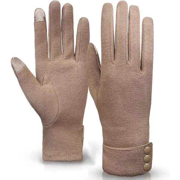 Dam Dam Vinter Varma Handskar Pekskärm Mobiltelefon Vindtät Foder Tjocka Handskar (Khaki) Khaki