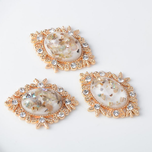 5 Legering Ovale Cabochon Acryl Krystal Knapper Til Smykkefremstilling I Hvid
