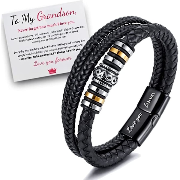 Til Min Søn/Til Min Grandson - \"Jeg Vil Altid Være Med Dig\" Flettet Læderarmbånd Til Mænd, Rustfrit Stål Inspirerende Armbånd, Mænds Flettet Læder