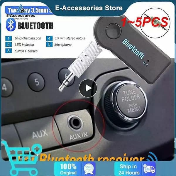 1~5 STK i1 Trådløs bluetooth-kompatibel 5.0 Mottakeradapter 3,5 mm Jack for Bil Musikk Lyd Aux A2dp Hodetelefonmottaker 2pcs