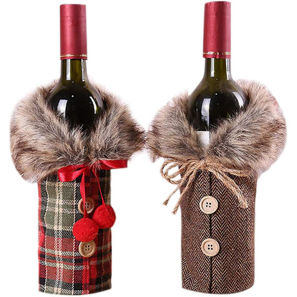 Juleflaskepynt - Fest Restaurant Vinflaske Dress Santa Claus Hat Flaskepose Gave