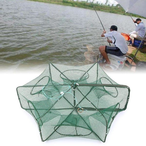 Foldbart fiskenet Hexagon 6 hullers fiskenet Rejebur Trap Minnow Crab Baits Mesh Trap Net