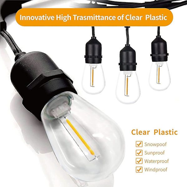24-pack 3V LED S14 ersättningslampor, krossäkra utomhus solcellslampor, varmt vitt