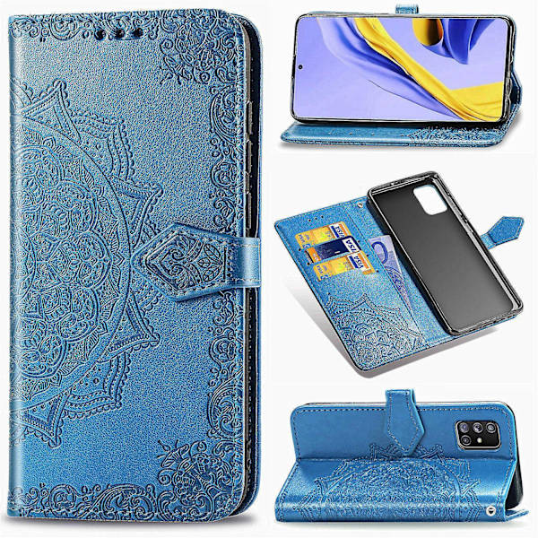 Fodral för Samsung Galaxy A51 5g Läder Plånboksfodral Präglad Mandala Magnetiskt Flip-skydd Stöttåligt - Blå