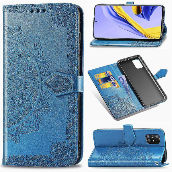Veske til Samsung Galaxy A51 5g deksel Lær lommebokdeksel Emboss Mandala Magnetic Flip Protection Støtsikker - Blå
