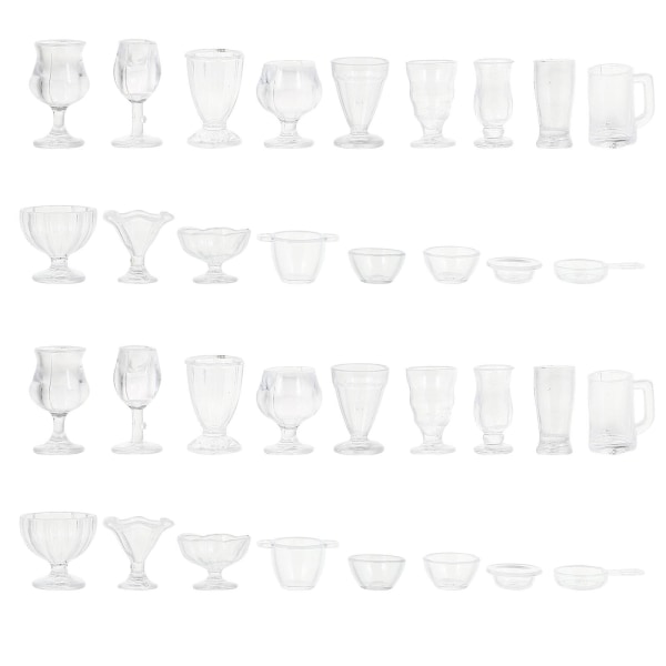 34 st Klara glas Miniatyr Vattenglas Miniatyrvinkoppar Miniglasögon Dockor Miniatyr Dryckesgods