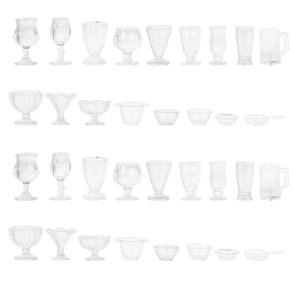 34 stk Klare glas Miniature Vandglas Miniature vinkopper Miniglas Dukker Miniature drikkevarer